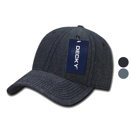 Decky Structured Washed Denim Low Crown Curved Bill Dad Hats Caps-Black-