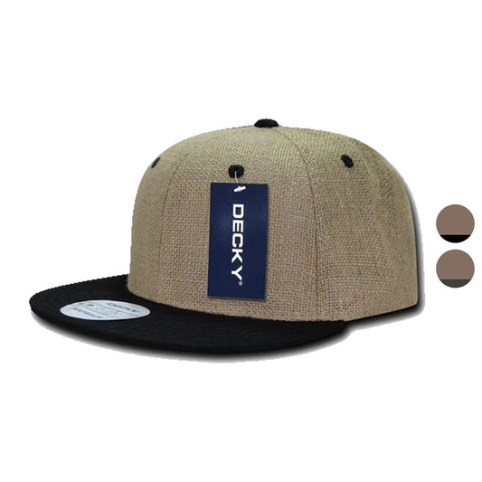 1 Dozen Decky 6 Panel Jute Crown Flat Bill Snapback Baseball Caps Wholesale Lots-