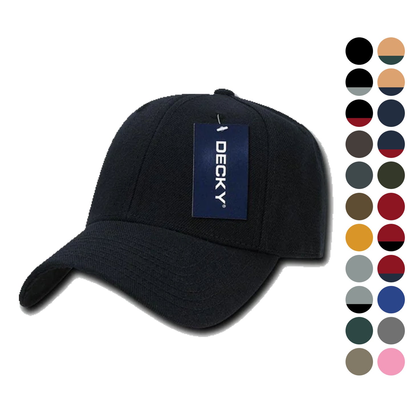 Decky Low Crown Plain Two Tone Curved Bill 6 Panel Dad Hats Caps-BLACK-