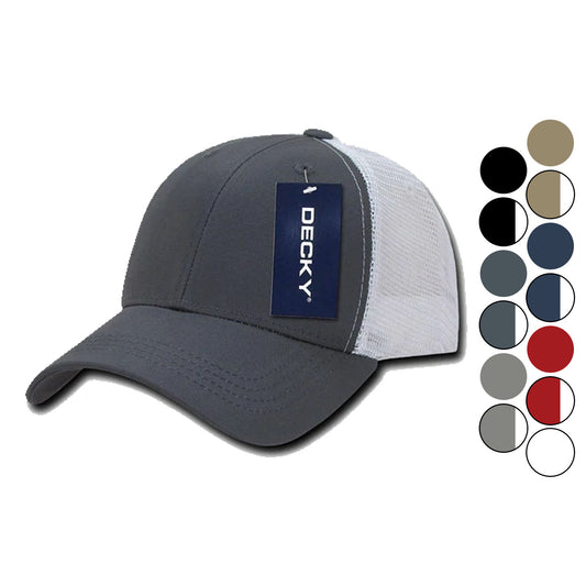 Decky Low Crown Mesh Golf 6 Panel Pre Curved Bill Dad Caps Hats-Black/Black-