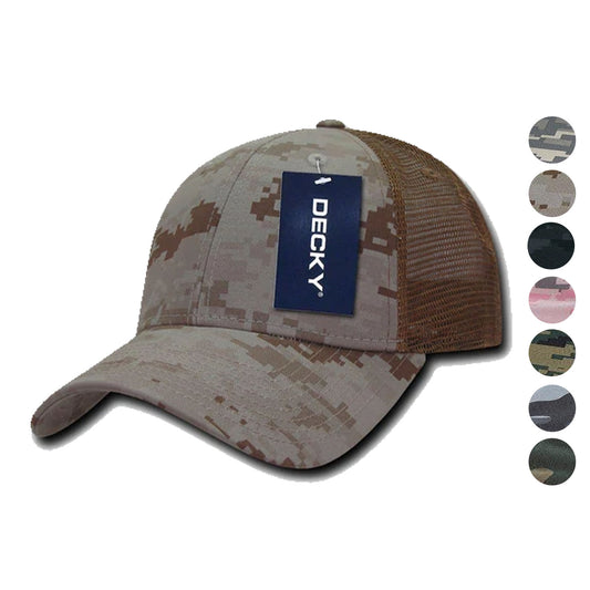Decky Structured Camouflage Trucker Pre Curved Bill 100% Cotton Caps Hats-ACU-