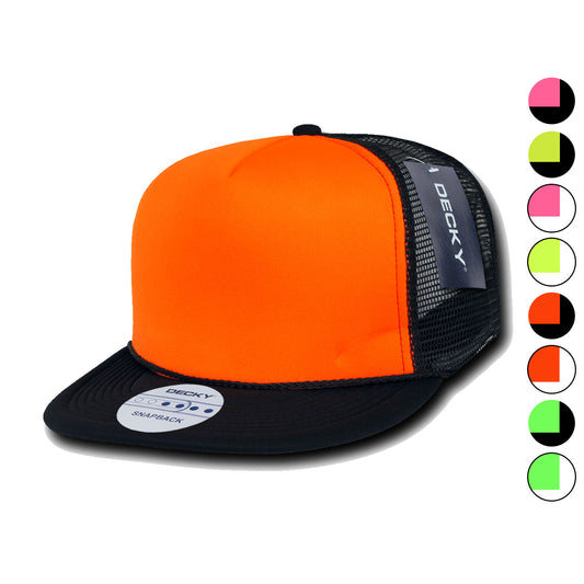 1 Dozen Decky Foam Mesh Flat Bill Neon Trucker Hats Caps Two Tone Wholesale Lots-