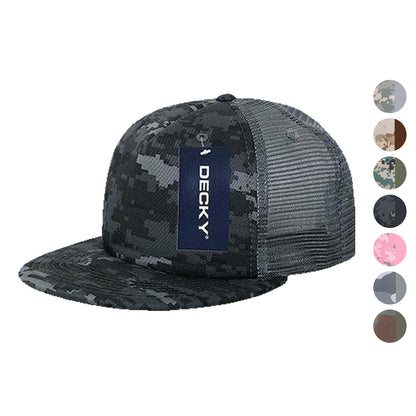 Decky Flat Bill Camouflage Cotton Foam Mesh Trucker Hats Caps Snapback Unisex-ACU/ACU/Grey-