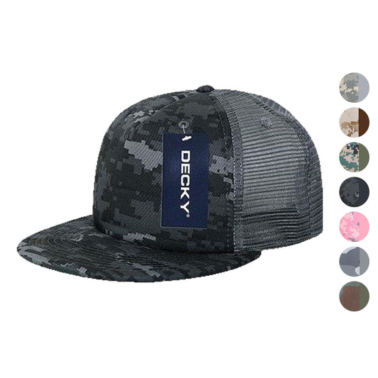 Decky Flat Bill Camouflage Cotton Foam Mesh Trucker Hats Caps Snapback Unisex-ACU/ACU/Grey-