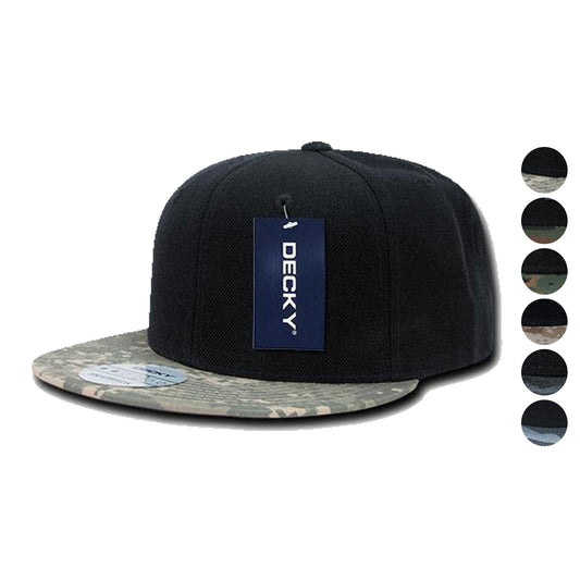 Decky Retro Camouflage Camo Skin Flat Bill Hats Caps 6 Panel Snapback-Universal Digital (ACU) / Black-