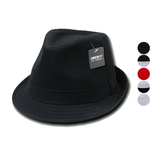 Decky Black White Red Poly Woven Fedora Hipster Miami Caps Hats-Black/Black-Small/Medium-