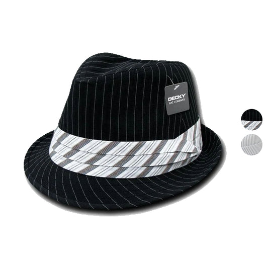 Decky Pinstriped Fedoras Caps Hats-Black/Black-Small/Medium-