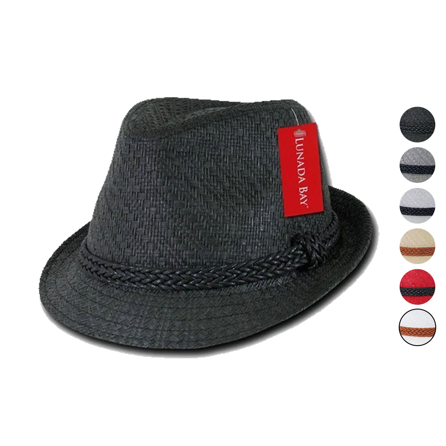 Lunada Bay Paper Straw Fedora Braided Hatband Caps Hats Paper Straw Unisex-Black-Small/Medium-