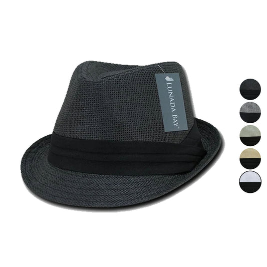 Lunada Bay Paper Straw Fedoras With Hatband Caps Hats Paper Straw Unisex-Black-Small/Medium-
