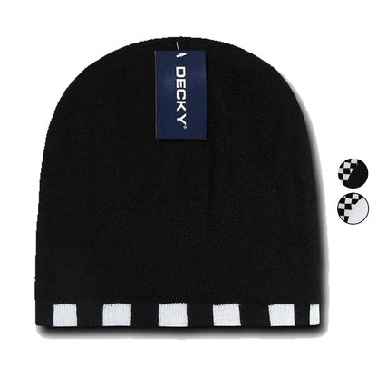 1 Dozen Decky Checkered Reversible Beanies Ski Skull Hats Caps Wholesale Lots-BLACK-