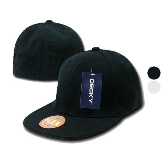Decky Retro Fit All Flat Bill 6-Panel Flex Baseball Hats Caps Mens-Black-Large/XL-