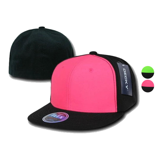 Decky Blank Retro Neon Flat Bill Flex Fit Fitted Baseball Hats Caps-Neon Green/Black-