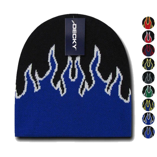 Decky Fire Flame Beanies Caps Hats Short Warm Winter Youth Boys Girls Kids-BLACK/BLUE/GREY-
