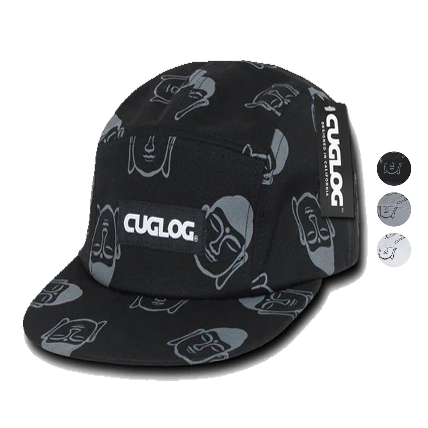 Cuglog Buddha Print 5 Panel Racer Racing Jockey Biker Caps Hats Unisex-Black-