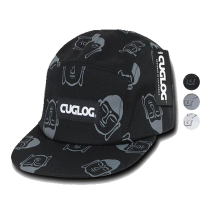 Cuglog Buddha Print 5 Panel Racer Racing Jockey Biker Caps Hats Unisex-Black-