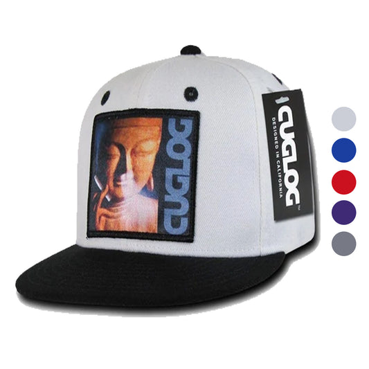 Cuglog Matreya Smoking Buddha Patch 6 Panel Flat Bill Snapback Caps Hats-Charcoal/Black-