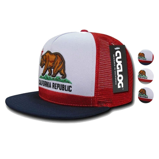 Cuglog California Republic Cal Flag 5 Panel Trucker Caps Hats Cali Bear-Gray-