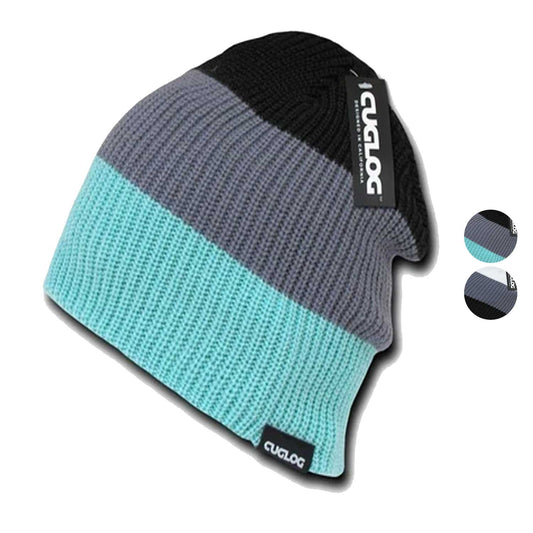 Cuglog Beanies Watch Striped Rib Knit 3 Tone Caps Ski Warm Winter-Black/Grey/White-
