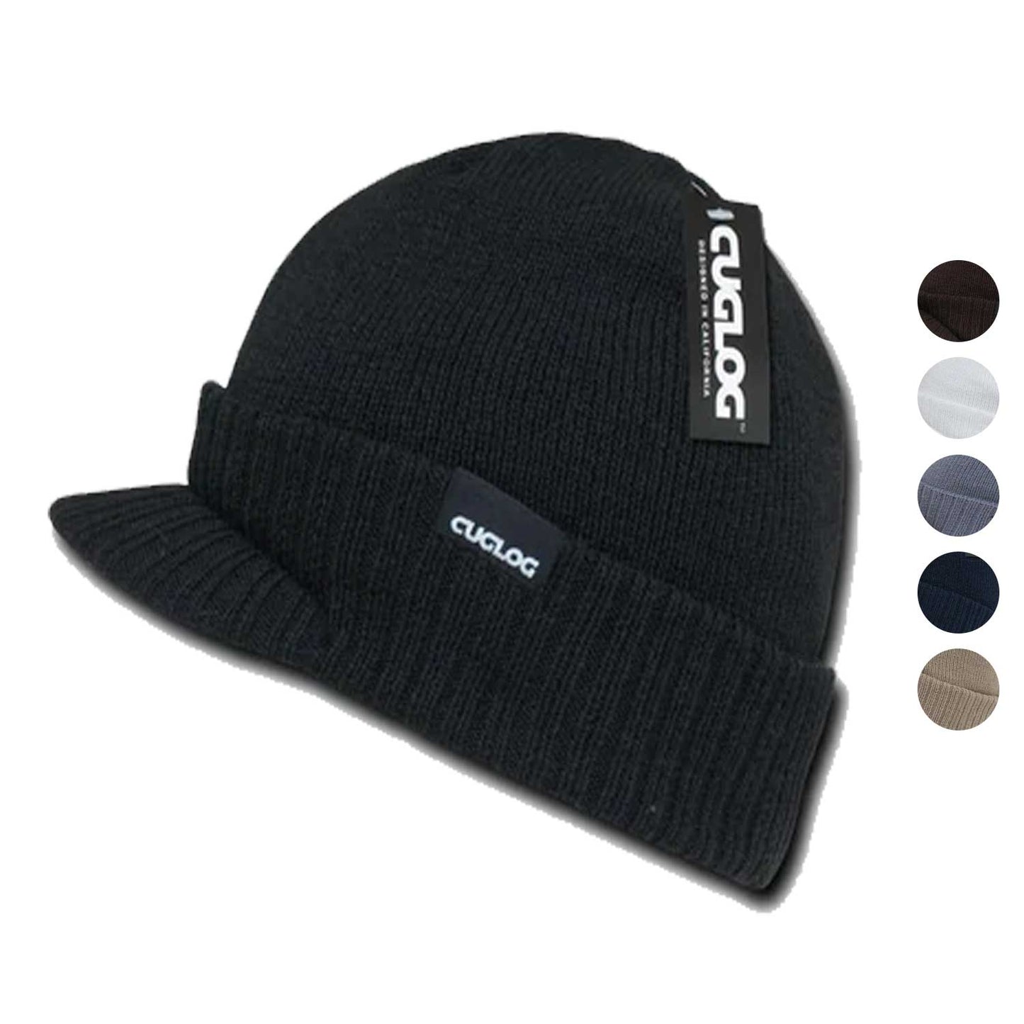 1 Dozen Cuglog Beanies Ribbed Knit Cuffed Lined Army Gi Visor Wholesale Bulk-