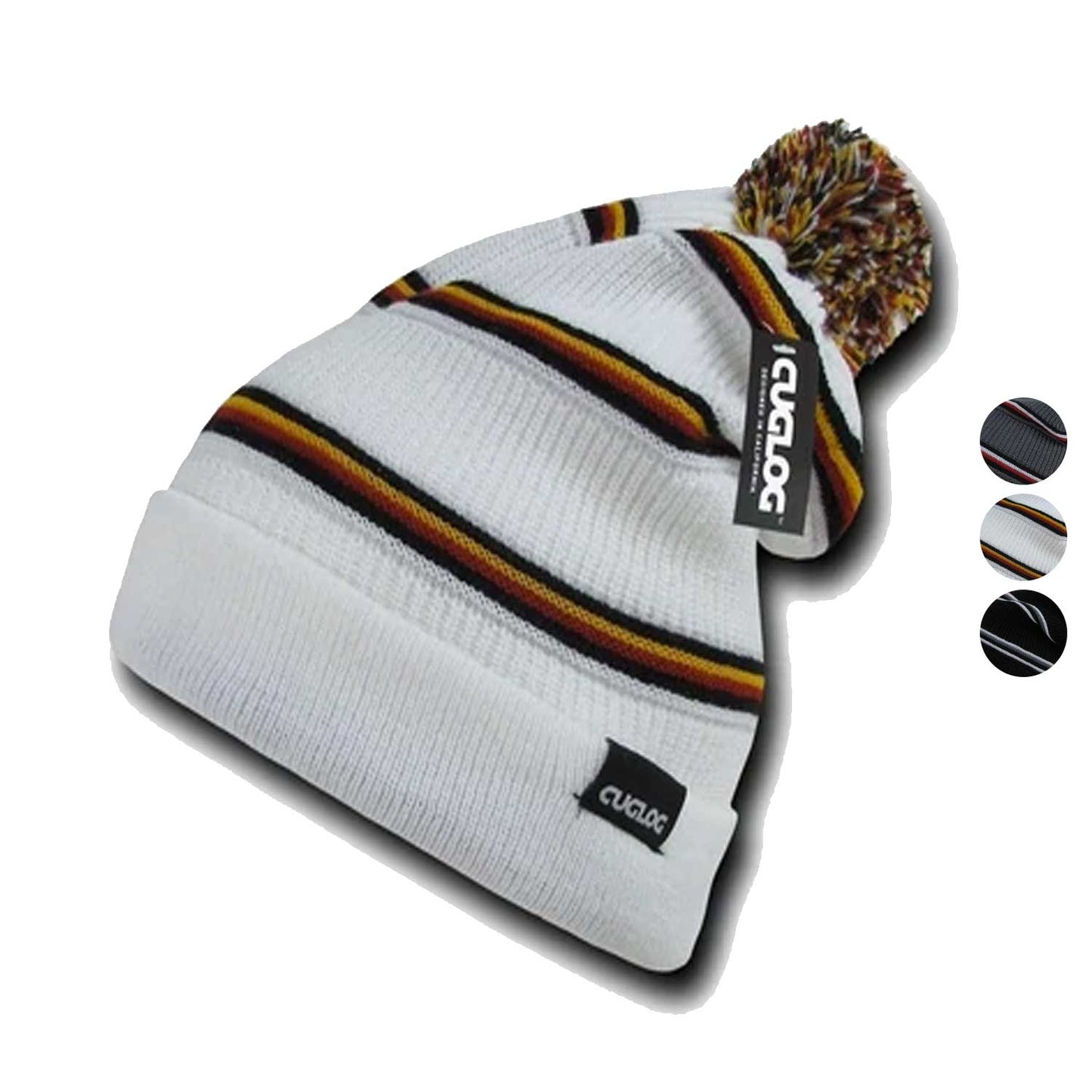 Cuglog Kinabalu Slouchy Cuffed Beanies Winter Caps Pom Hats-BLACK-