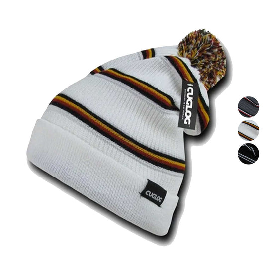 Cuglog Kinabalu Slouchy Cuffed Beanies Winter Caps Pom Hats-BLACK-