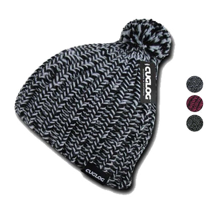 Cuglog Hewitts Beanies Style Winter Cuffed Caps Pom Hats-BLACK/ DARK GREY-