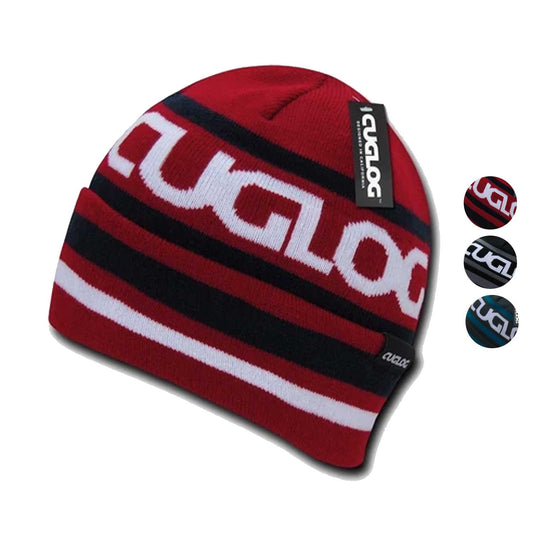 Cuglog Kailash Striped Beanies Braided Style Winter Cuffed Caps Hats-BLACK/GREY-