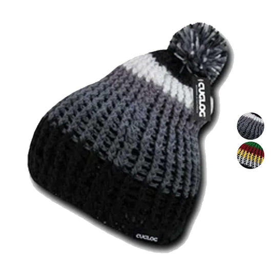 Cuglog Matterhorn Rugged Beanies Pom Style Thick Knit Winter Cuffed Caps Hats-BLACK/GREY/WHITE-