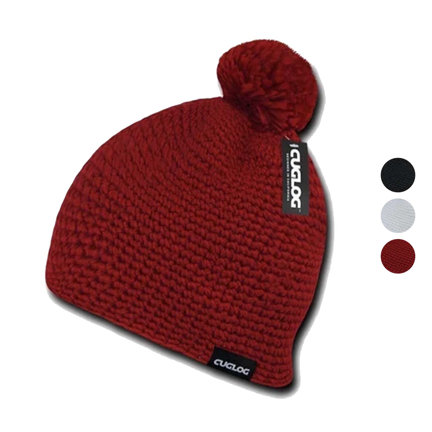 Cuglog Tai Beanies Big Pom Pom Style Tightly Knit Winter Cuffed Caps Hats-BLACK-