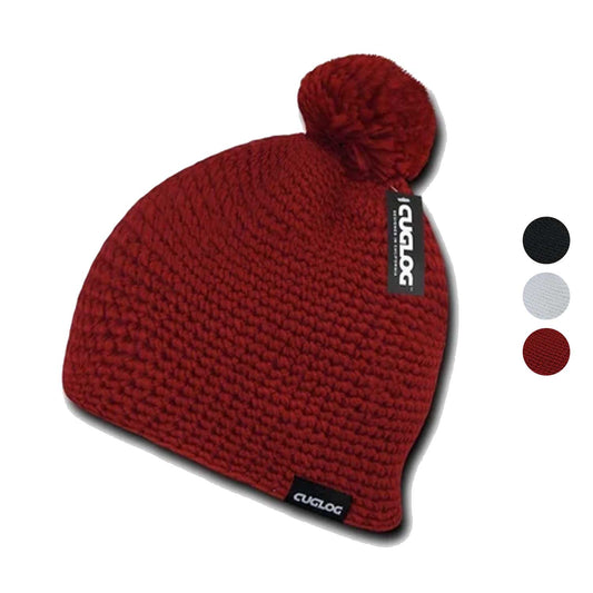 Cuglog Tai Beanies Big Pom Pom Style Tightly Knit Winter Cuffed Caps Hats-BLACK-