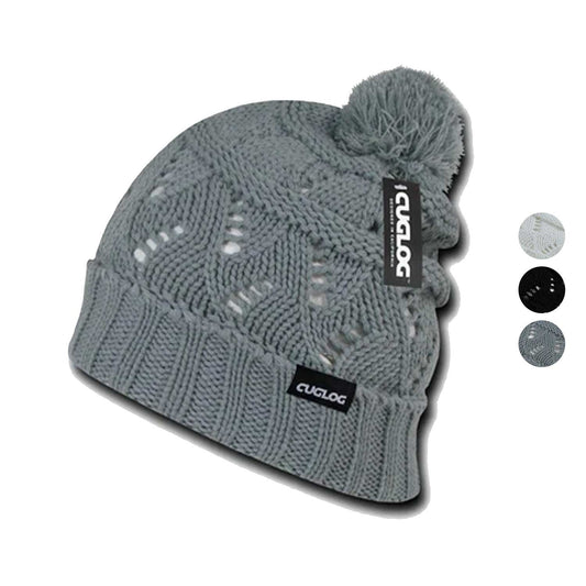 Cuglog Ben Nevis Cuffed Slouchy Beanies Big Fuzzy Ball Style Winter Caps Hats-BLK-