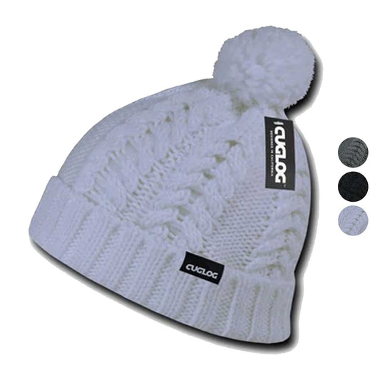 Cuglog Vesuvious Cuffed Beanies Long Pom Pom Style Winter Caps Hats-BLACK-