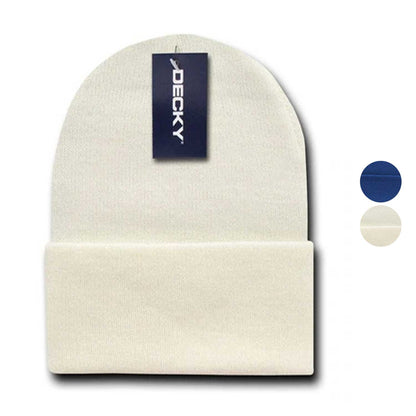Decky Long Beanies Cuffed Knit Ski Snowboard Cap Hat Snug Warm Winter-Ivory-