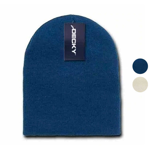 Decky Short Beanies Uncuffed Knit Plain Caps Hats Snug Warm Winter-Ivory-