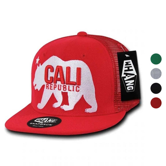 Whang California Republic Bear Gomdori Flat Bill Snapback Hats Caps-Black-