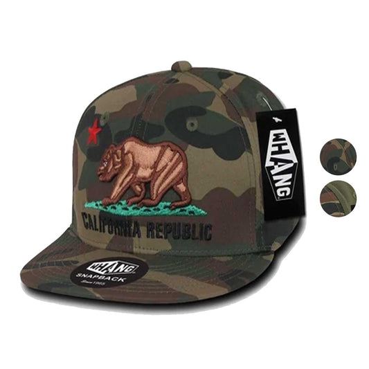 Whang California Camouflage Cali Republic Bear Snapback Hats Caps-Woodland/Woodland/Olive-