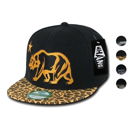 Whang Animal Leopard Snake Skin California Cali Republic Bear Snapback Hats Caps-Leopard-