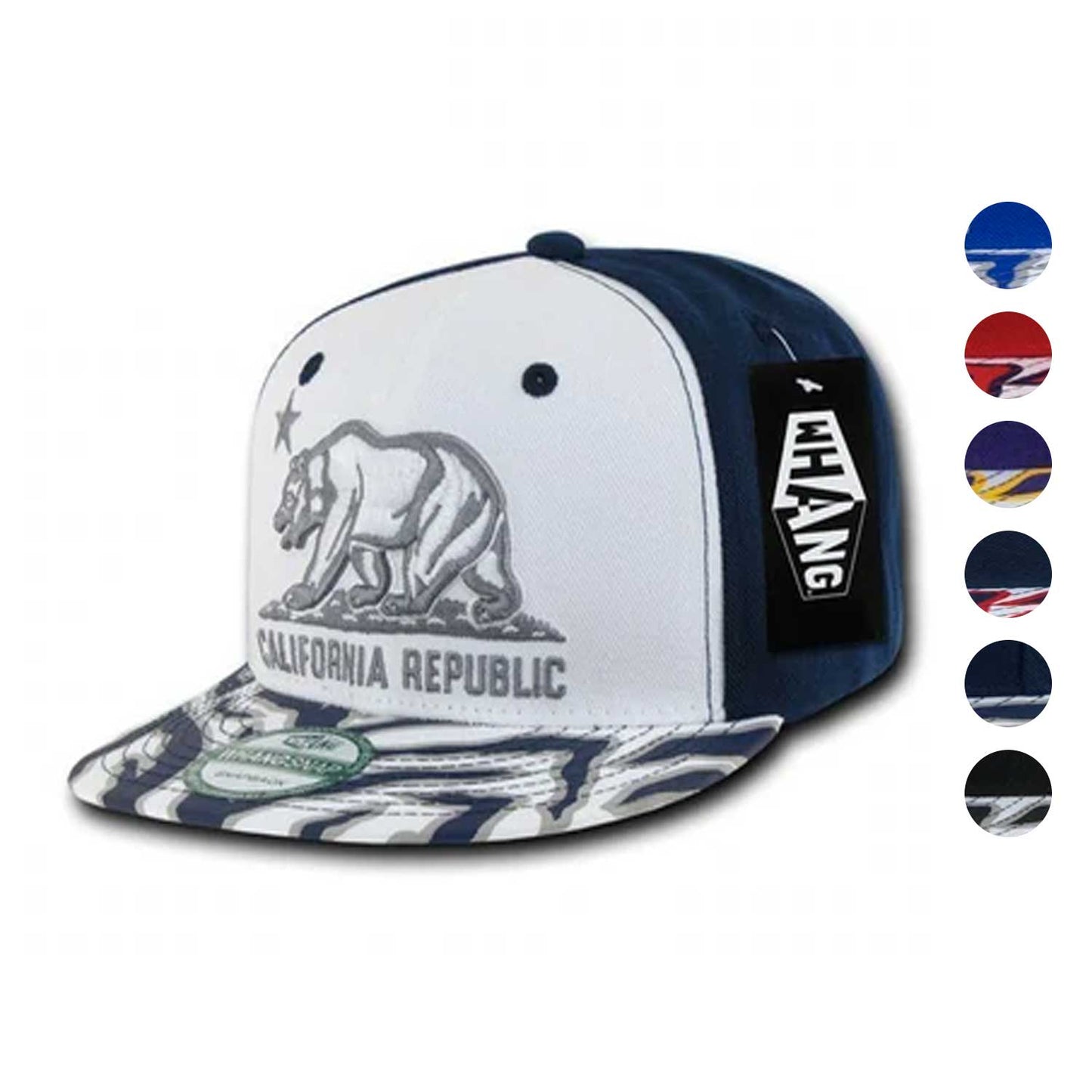 1 Dozen California Republic Bear Zebra Print Flat Bill Snapback Hats Wholesale Bulk-