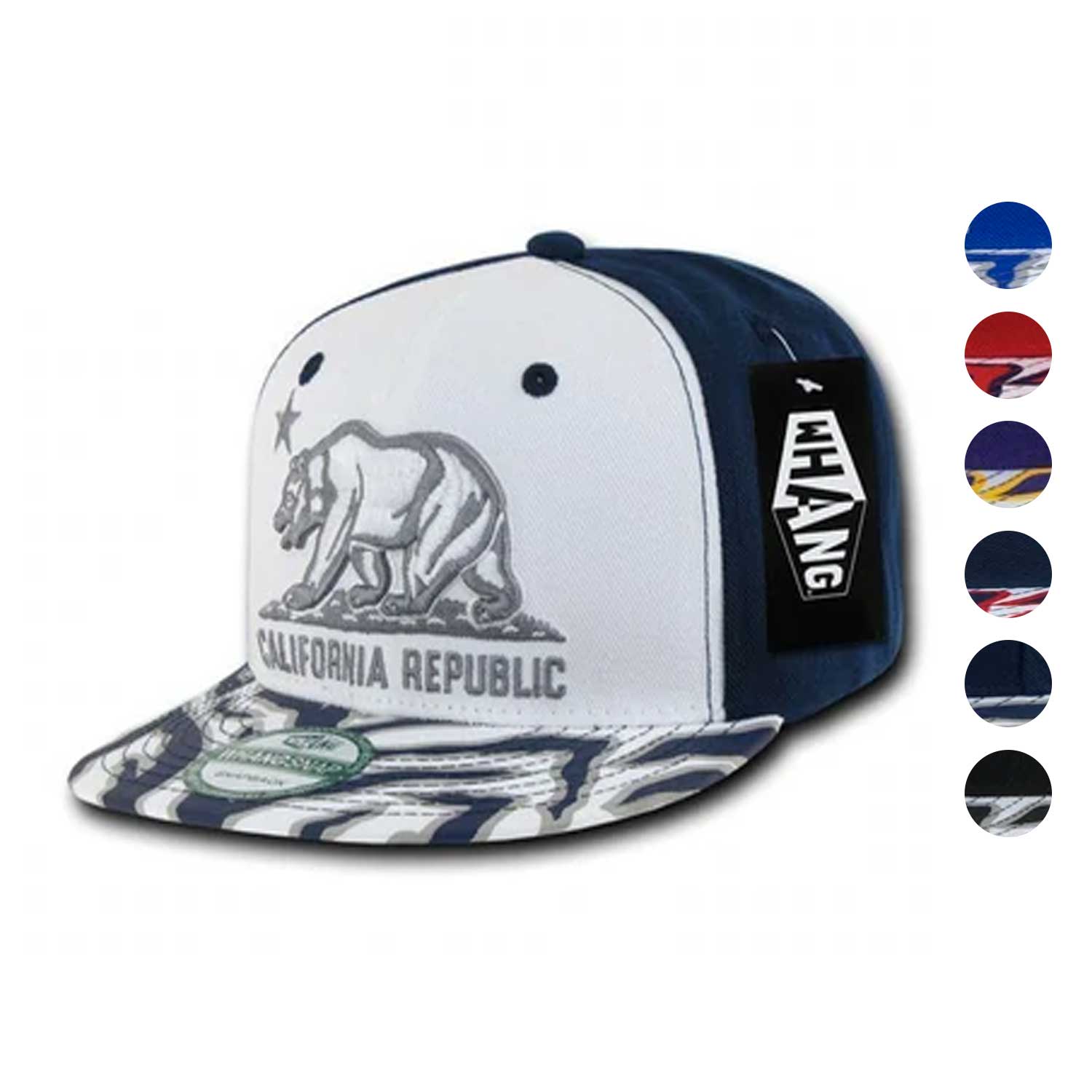1 Dozen California Republic Bear Zebra Print Flat Bill Snapback Hats Wholesale Bulk-
