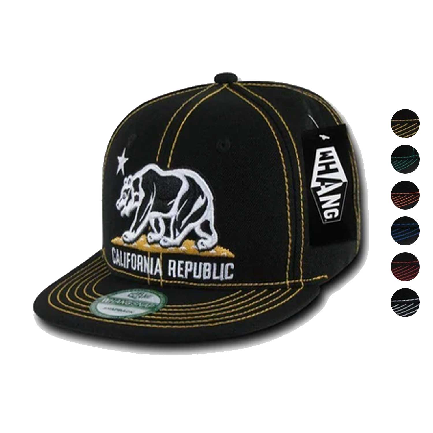 1 Dozen California Republic Bear Contra Stitch Flat Bill Snapback Hat Wholesale Bulk-