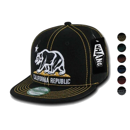 1 Dozen California Republic Bear Contra Stitch Flat Bill Snapback Hat Wholesale Bulk-