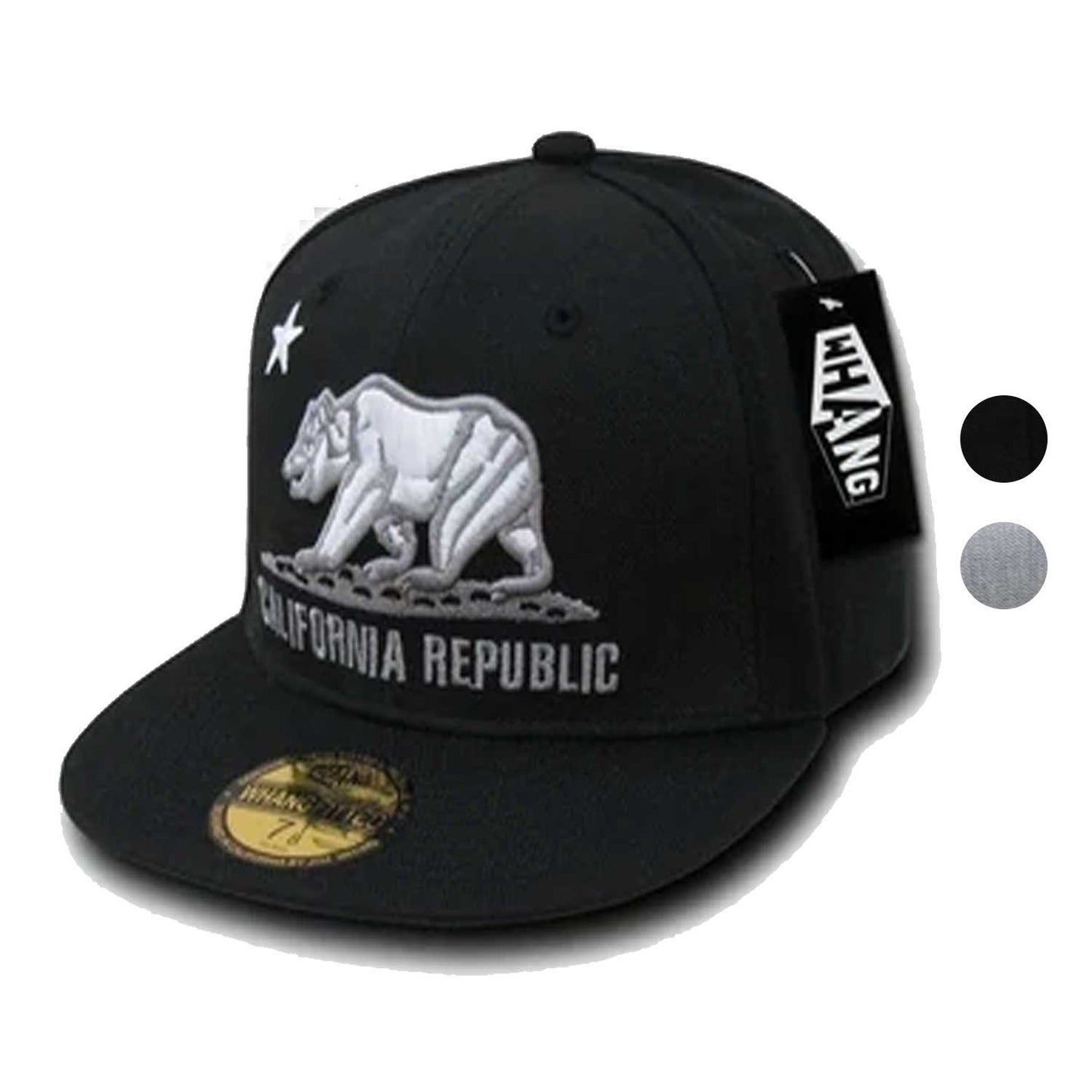 Whang Fitted California Bear Cali Retro Flat Bill Baseball Caps Hats-Black-6 7/8-