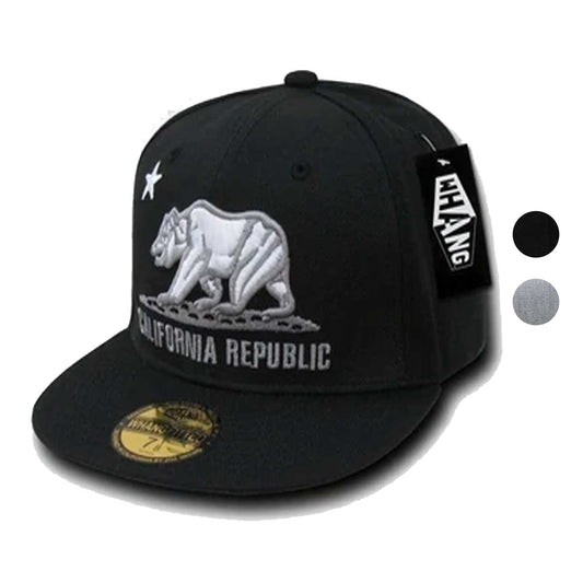 Whang Fitted California Bear Cali Retro Flat Bill Baseball Caps Hats-Black-6 7/8-