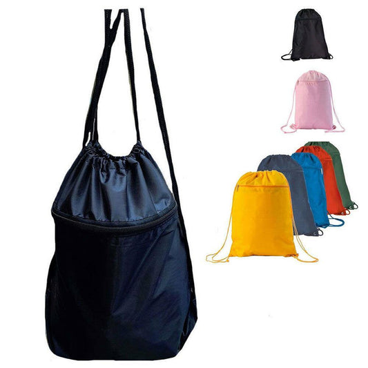 Large Drawstrings Backpack Rucksack Tote Sacks Pack Bag Zippered 14x18inch-ROYAL-