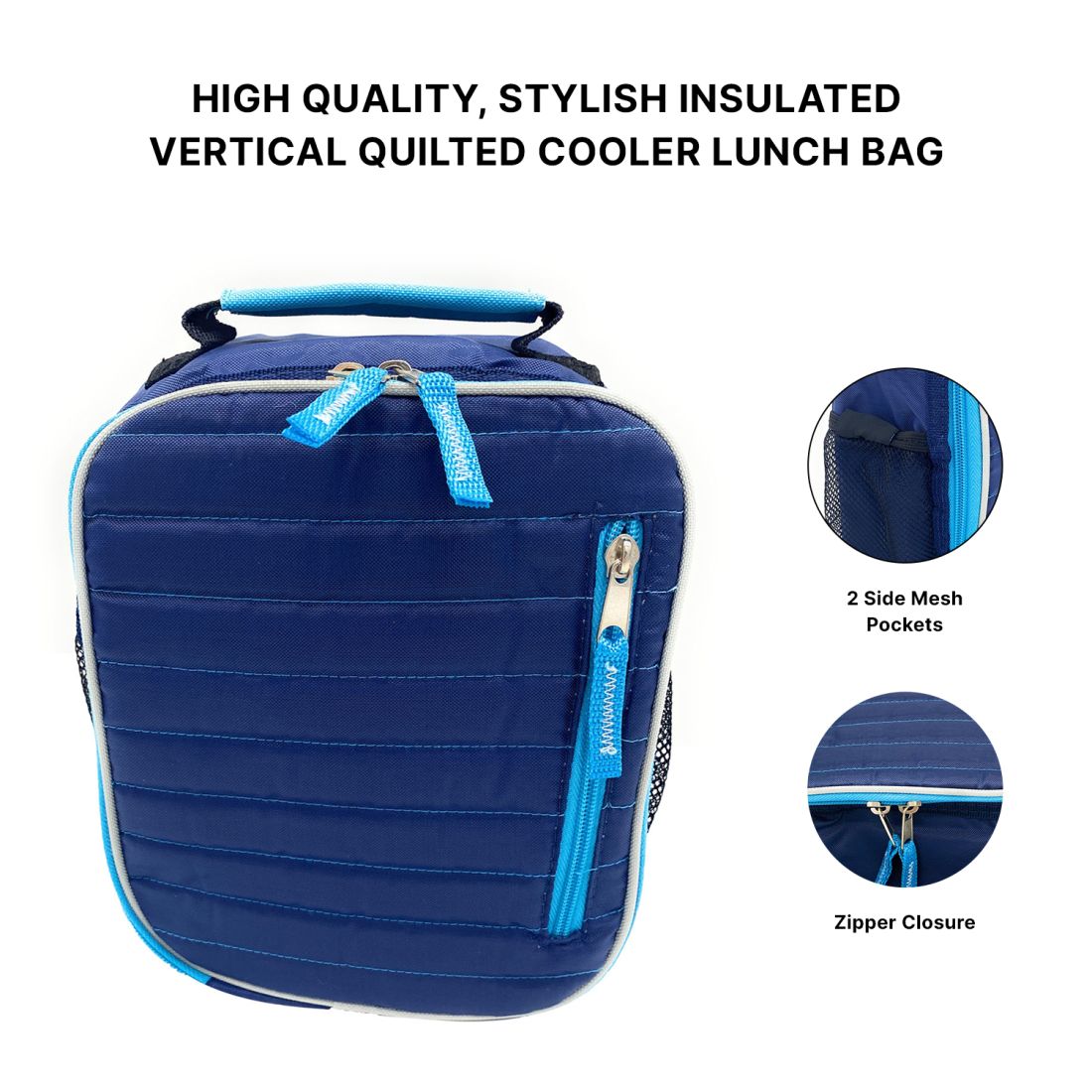 Empire Cove Vertical Insulated Lunch Bag Quilted Cooler Food Tote Picnic Travel-Blue-