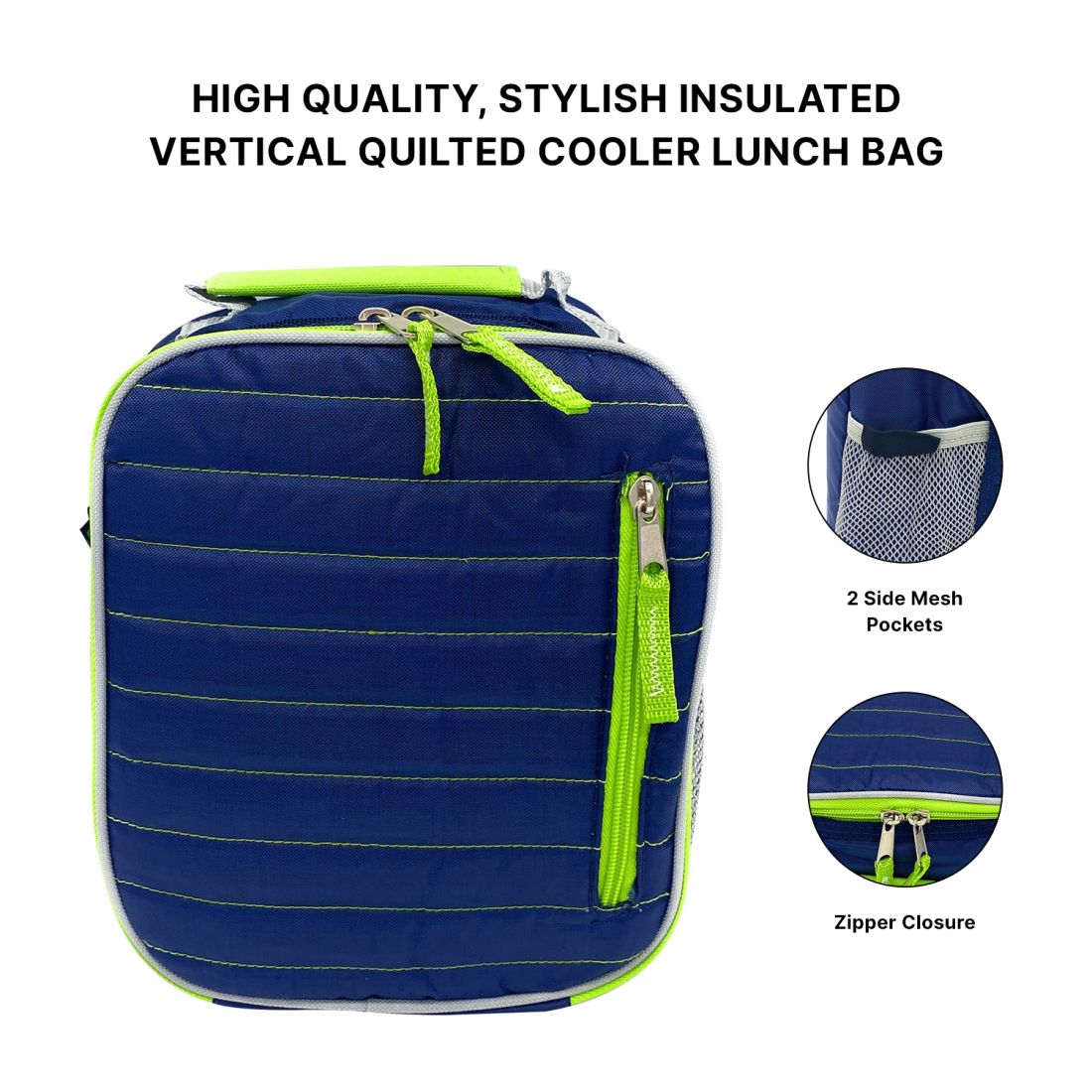 Empire Cove Vertical Insulated Lunch Bag Quilted Cooler Food Tote Picnic Travel-Blue-