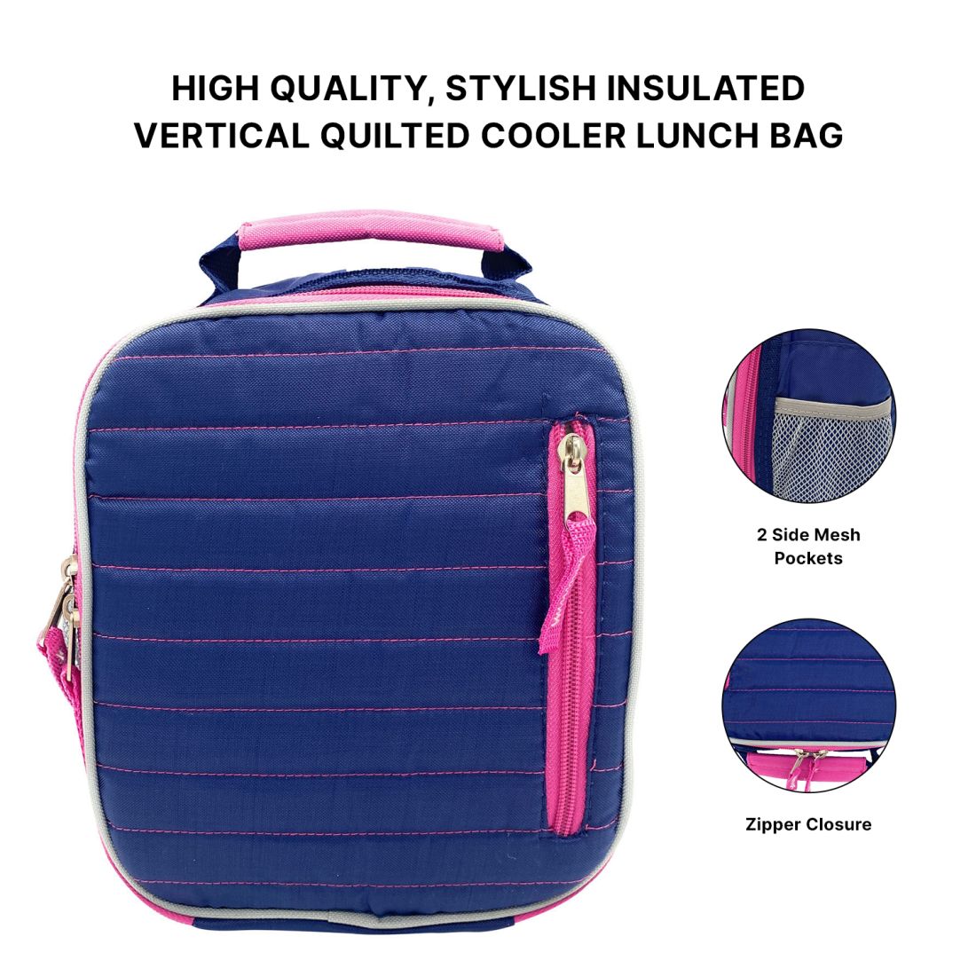 Empire Cove Vertical Insulated Lunch Bag Quilted Cooler Food Tote Picnic Travel-Blue-