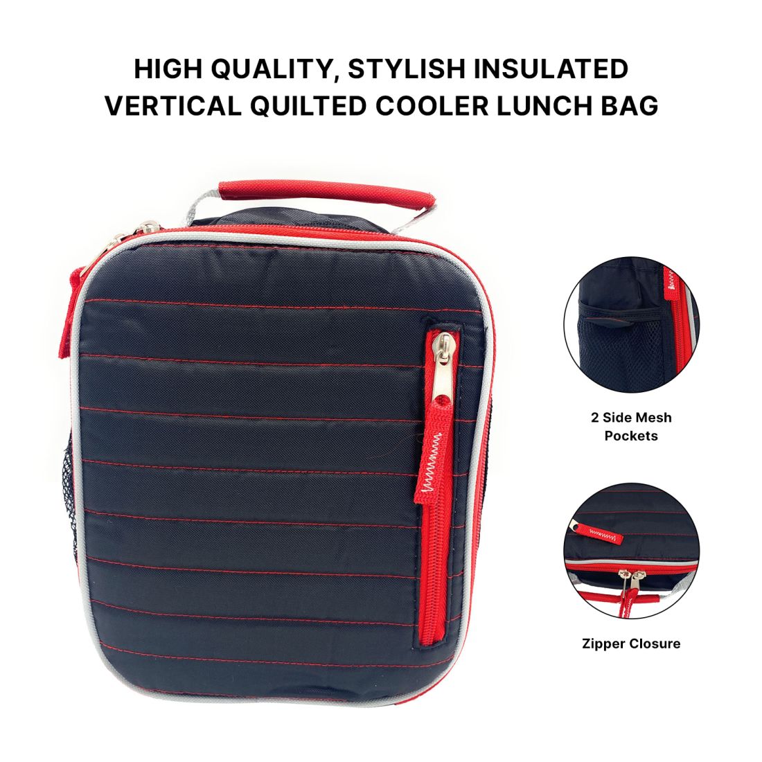 Empire Cove Vertical Insulated Lunch Bag Quilted Cooler Food Tote Picnic Travel-Blue-