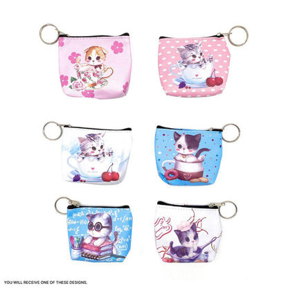 Empire Cove Womens 3 Piece Gift Set Cat Cosmetic Bag Makeup Pouch Mirror Coin Purse-