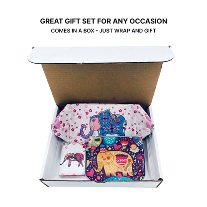 Empire Cove Womens 3 Piece Gift Set Elephant Cosmetic Bag Makeup Coin Pouch Mirror-